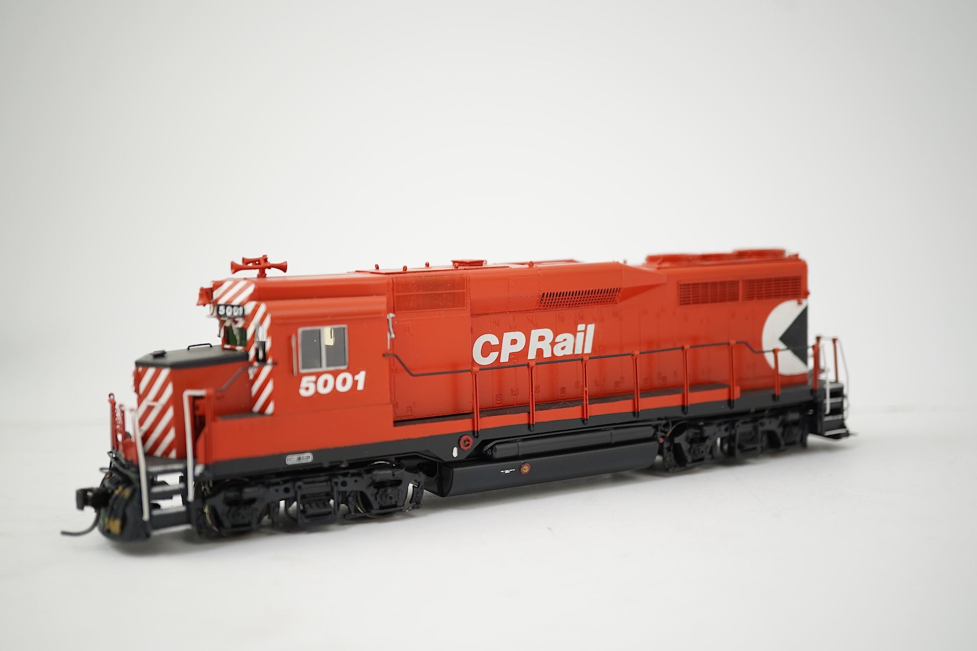 A boxed HO gauge Overland Models Inc. model of Canadian Pacific Railway GP30, 5001, Bo-Bo diesel locomotive, powered for two rail operation.